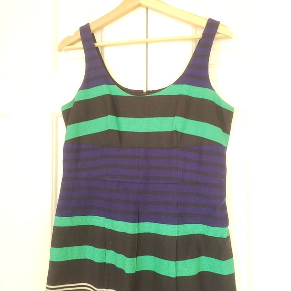 Loft Sleeveless Striped Blue Greed Dress - 6P Size - Picture 6 of 13